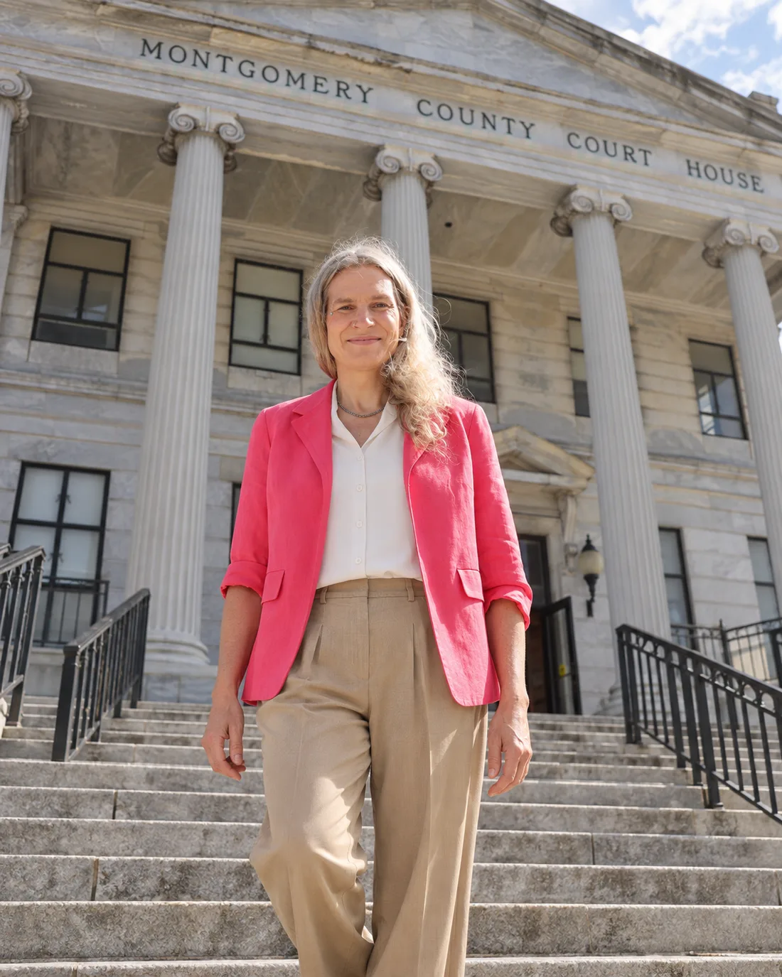 Sophia Zoë Kilmer on the steps of the Montgomery County Courthouse